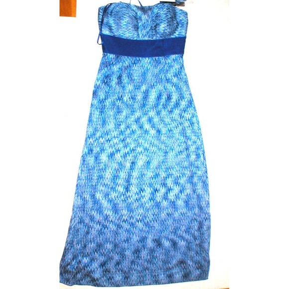 New Womens NWT Tahari Dress Sail Away Maxi Long Strapless Straps 2 Blue White - Picture 6 of 12
